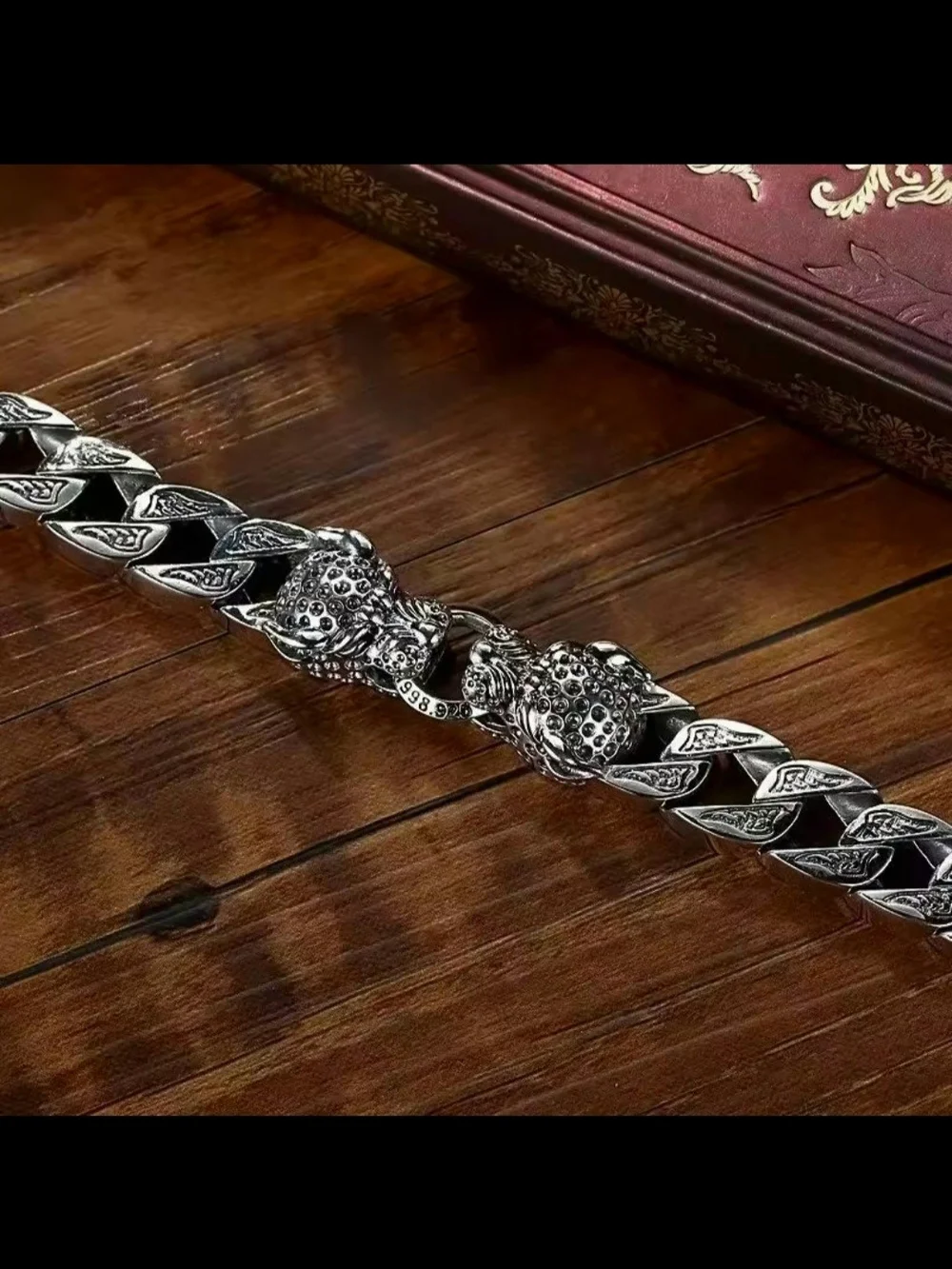 Fashion 925 Sterling Silver  Two Head Dragon Stainless Steel Bracelet for Men